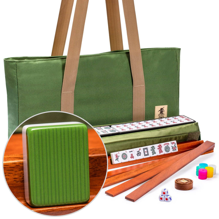 Yellow Mountain Imports American Mahjong Set, Huntington with Olive Green Soft Case – 4 All-in-One Racks with Pushers, Dice, u00